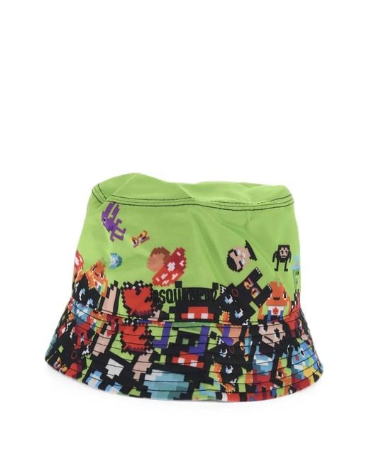 DSquared² Green Logo-Embroidered Graphic-Print Bucket Hat