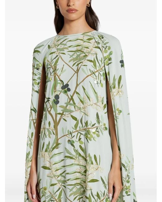 BERNADETTE Green Print Sequin Cape Maxi Dress