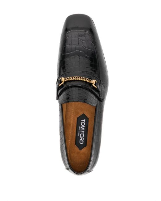 Tom Ford Black Crocodile-effect Leather Loafers for men