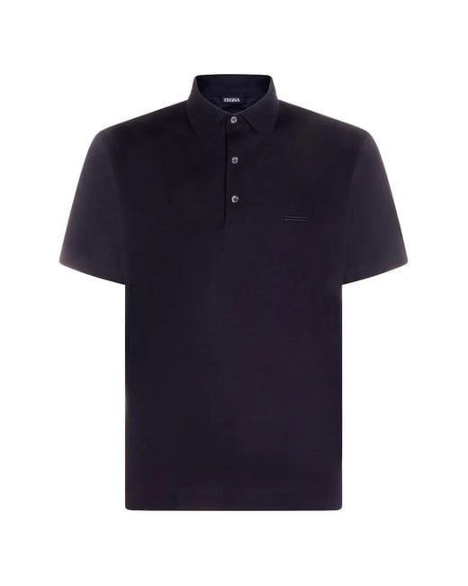 Zegna Blue Button Cotton Polo Shirt for men