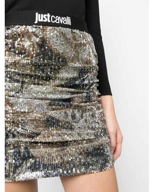 Just Cavalli Gray Sequined Ruched Skirt