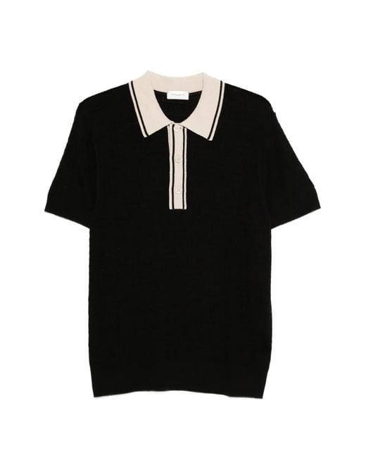Paolo Pecora Black Striped-Collar Knitted Polo Shirt for men