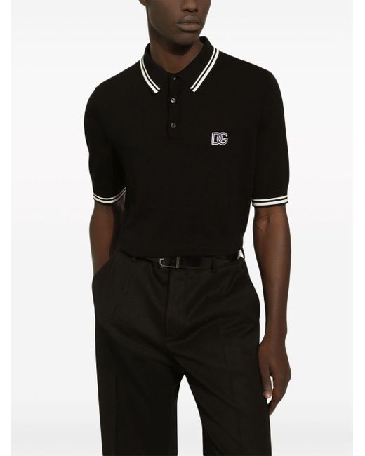Polo con logo bordado Dolce & Gabbana de hombre de color Black