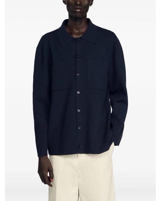 Sandro Blue Knitted Shirt Jacket for men