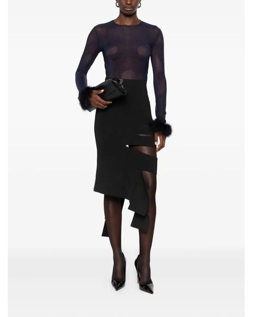 Mugler Blue Mesh Feather-cuff Top