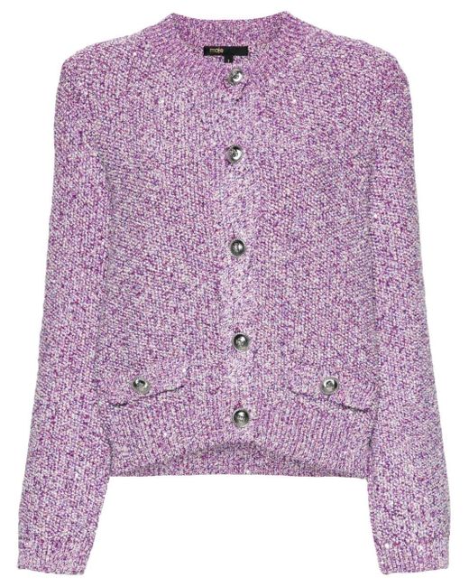 Maje Purple Sequin-embellished Knitted Cardigan