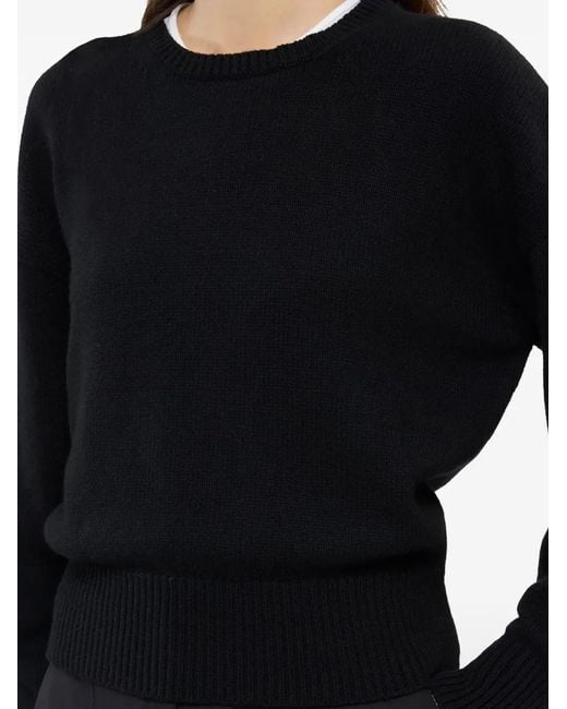 Another Tomorrow Black Crew-Neck Dropped-Shoulder Sweater