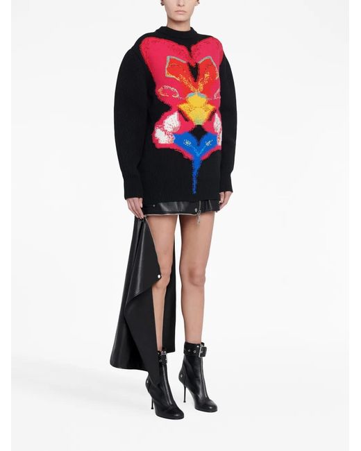 Alexander McQueen Blue Orchid-Intarsia Wool Jumper