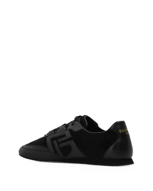 Balmain Black Logo-Patch Leather Sneakers for men