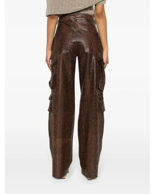 Salvatore Santoro Brown Snakeskin-Effect Straight-Leg Cargo Pants