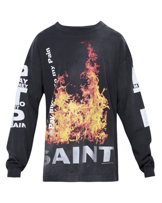 SAINT Mxxxxxx Blue Fire Graphic-print Cotton Sweatshirt for men