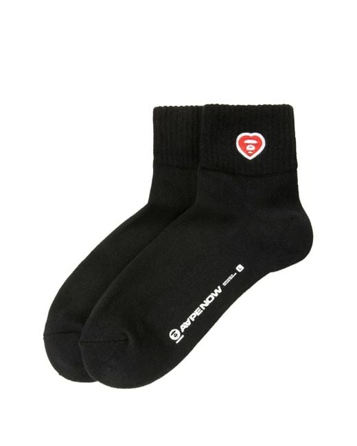 Aape By A Bathing Ape Black Heart Embroidered Socks for men