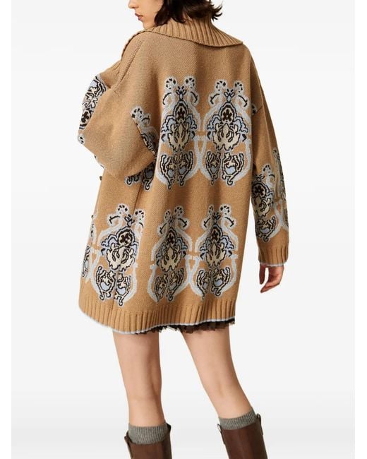 Twinset White Cardigan En Laine Mélangée À Motif Jacquard