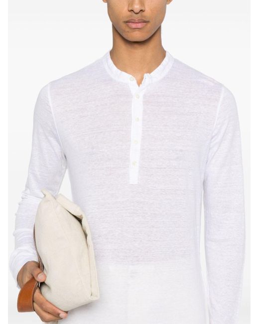 120% Lino White Fine-knit Linen T-shirt for men