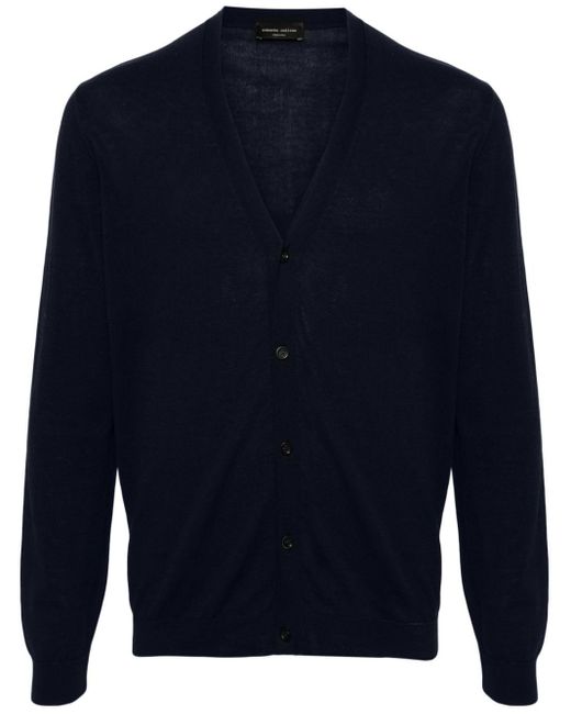 Roberto Collina Blue Button-up Fine-knit Cardigan for men
