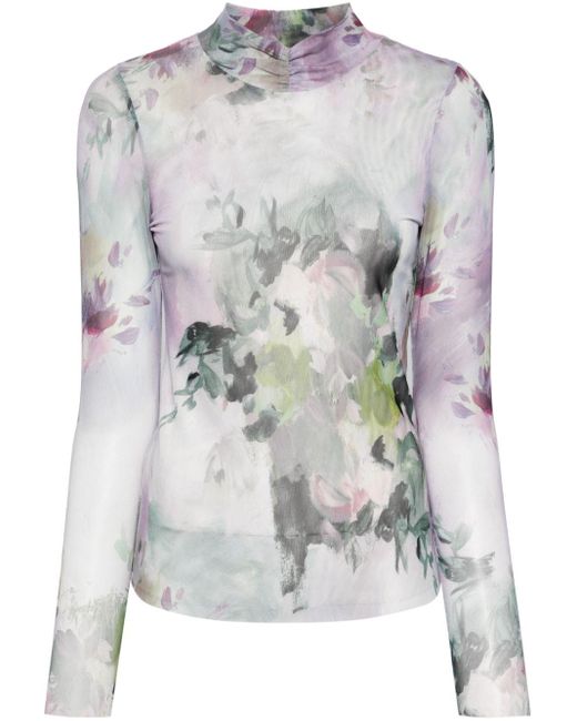 Ted Baker Gray Jasmee Painterly Floral-print Top
