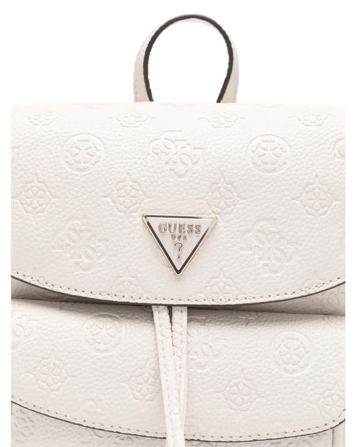 Guess White Embossed Drawstring Backpack