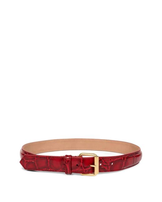 Dries Van Noten Red Crocodile-Effect Buckle Belt