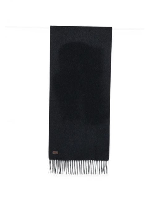 Canali Black Logo-Patch Fringed Scarf for men