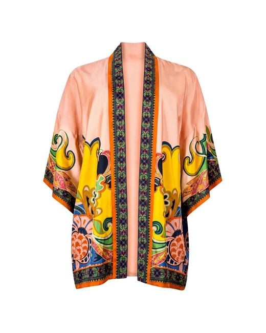 Etro Orange Paisley-Print Kimono Tunic