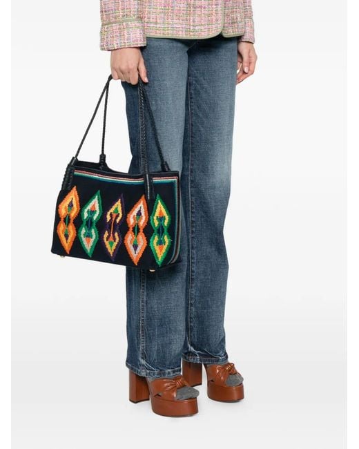 Etro White Medium Canvas Libra Tote Bag With Embroidery