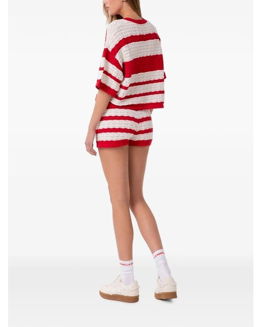Gaelle Paris Red Striped Pointelle-Knit Sweater