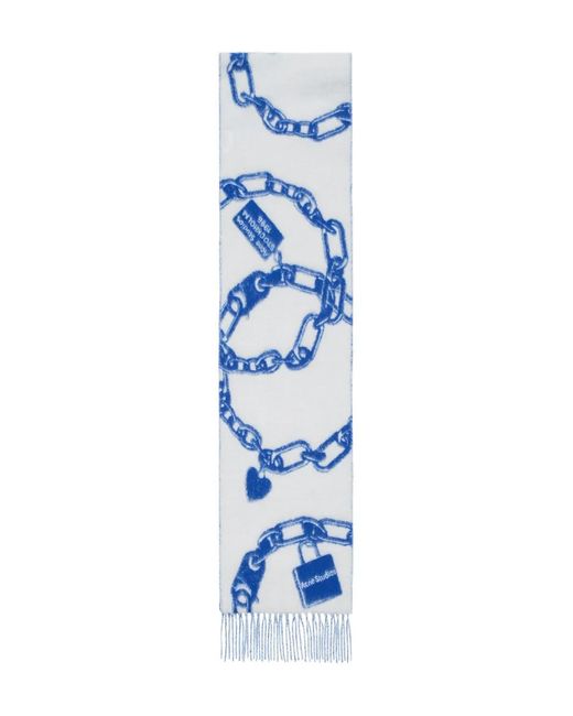 Acne Blue Chain Heart Print Scarf