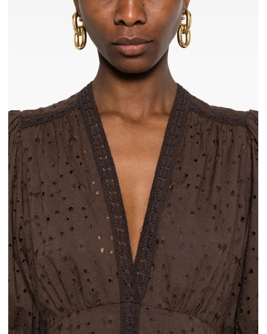 Twinset Brown Puff-Sleeve Midi Dress