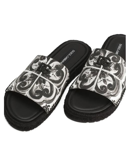 Dolce & Gabbana Pantoletten Mit Majolica-Print in Black für Herren