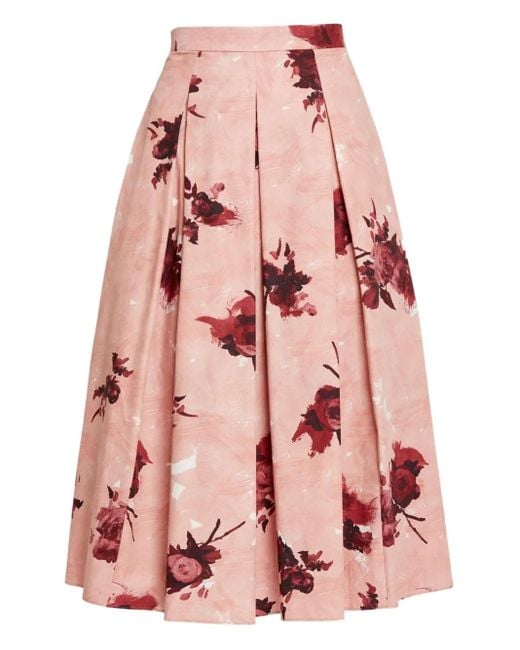 Erdem Pink Floral Pleated Midi Skirt