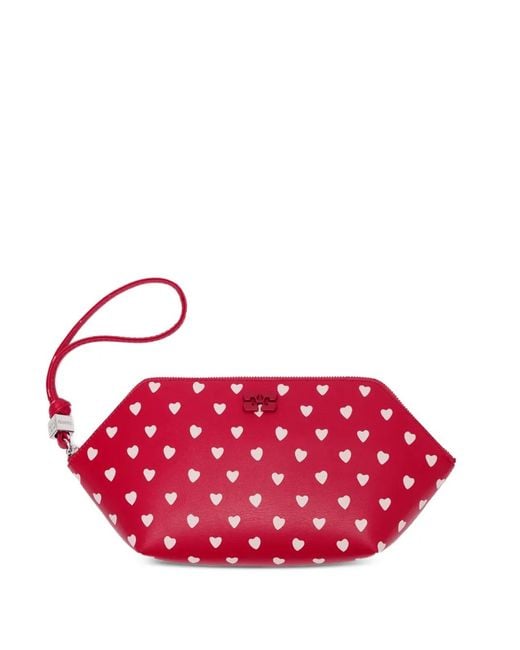 Ganni Red Heart-Print Purse
