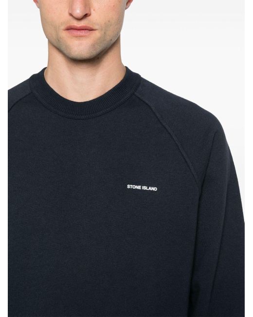 Stone Island Blue Logo-print Cotton Sweatshirt for men