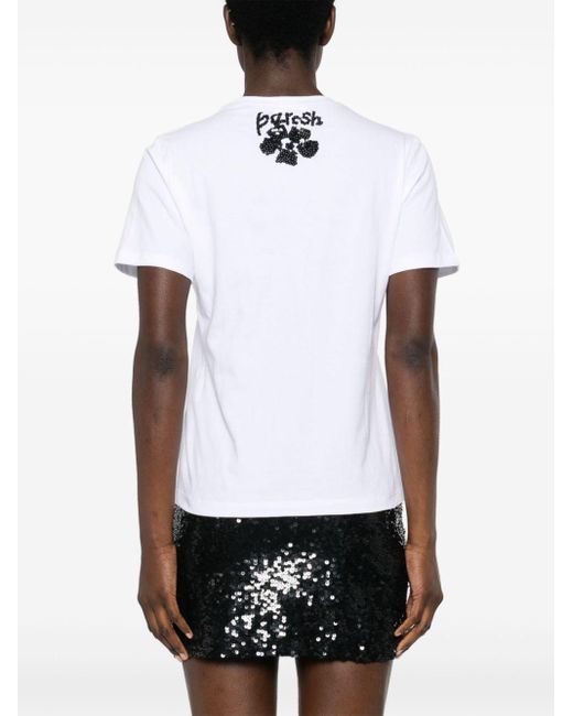 P.A.R.O.S.H. White Sequin Embellished Cotton T-shirt
