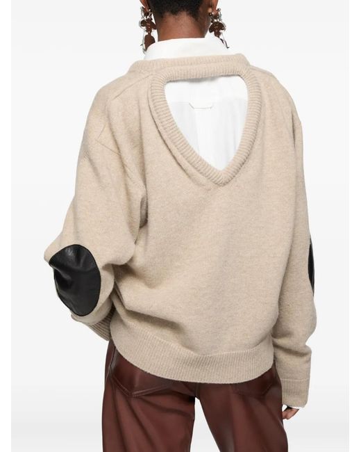 Acne Natural Elbow-Patch V-Neck Sweater