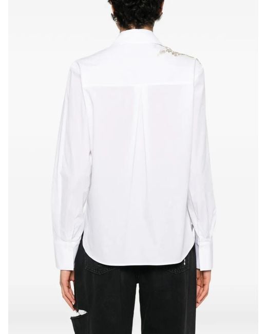 Blugirl Blumarine White Floral-Bead Embellished Shirt