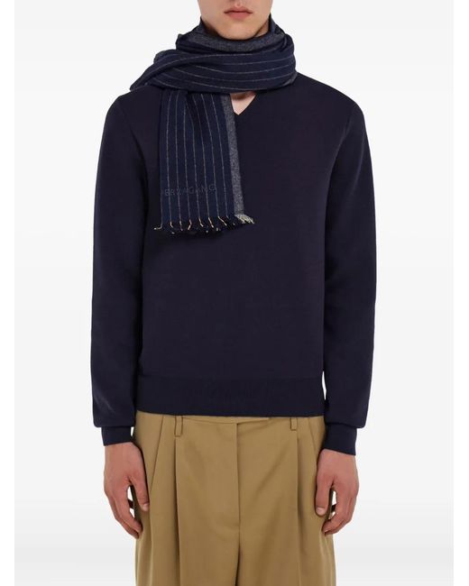 Ferragamo Blue Striped-Pattern Scarf for men