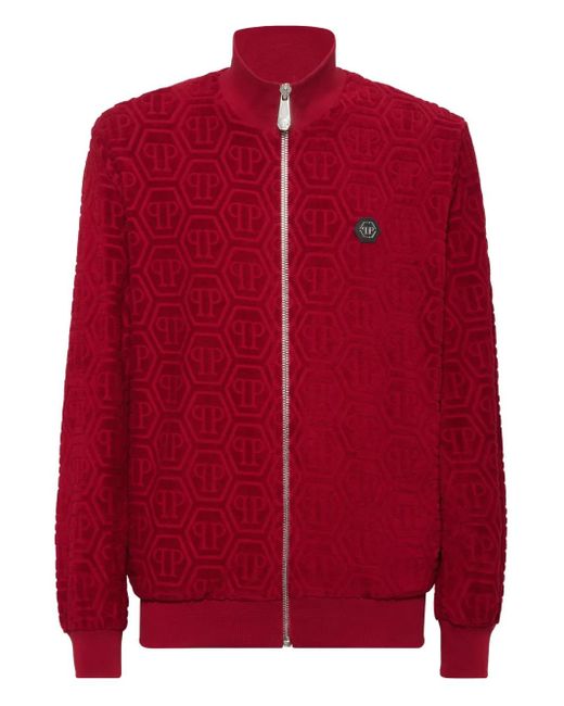 Philipp Plein Red Monogram-Jacquard Track Jacket for men