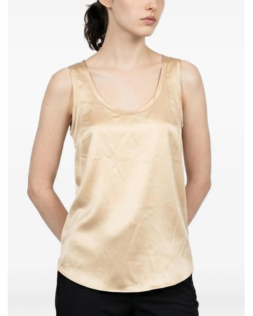 Brunello Cucinelli Natural Scoop-Neck Satin Tank Top