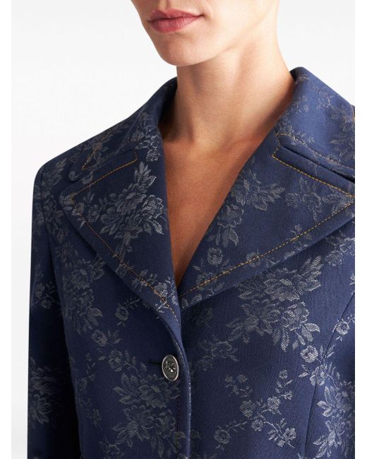 Etro Blue Floral-jacquard Cropped Blazer
