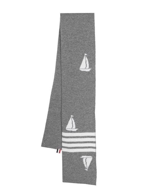 Thom Browne Gray Sail-Motif Merino Wool Scarf