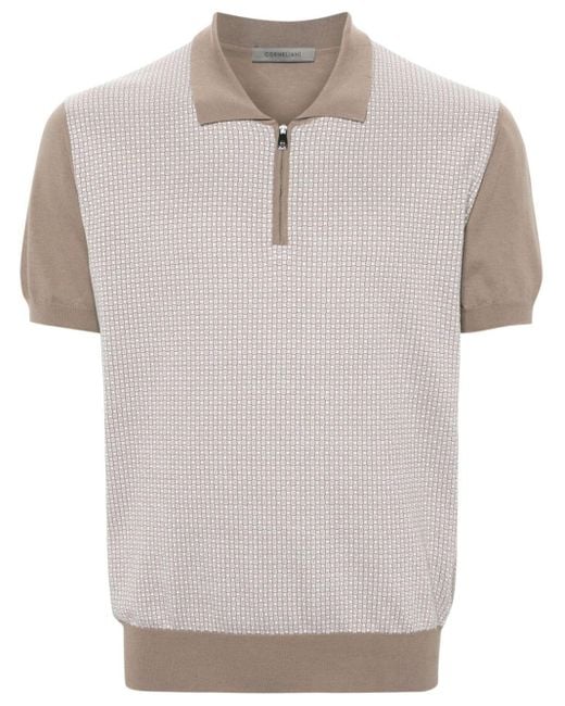 Corneliani Gray Mini-check Fine-knit Polo Shirt for men