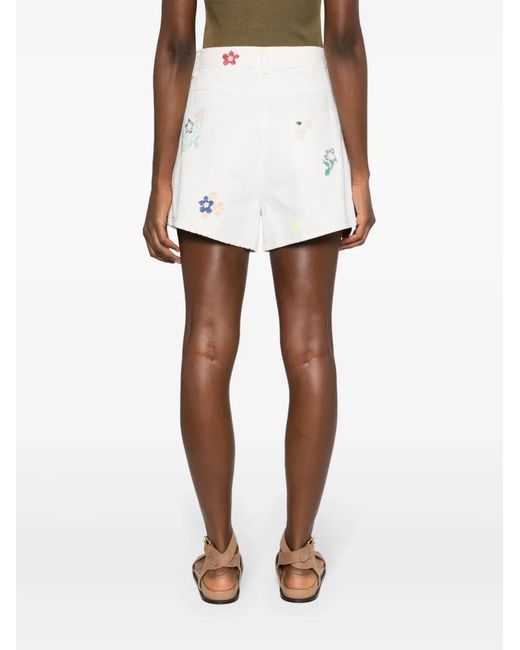 Forte_forte White Embroidered Cotton Shorts