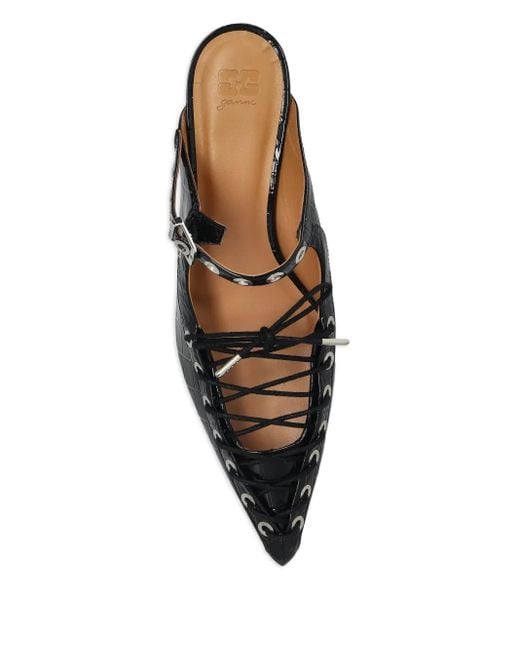 Ganni Black 50Mm Buckle-Fastening Lace-Up Mules