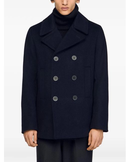 Sandro Black Straight-Fit Wool-Blend Coat for men