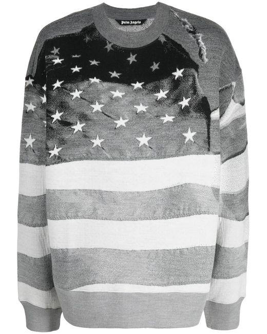 Palm Angels Gray Stars And Stripes-print Sweatshirt for men