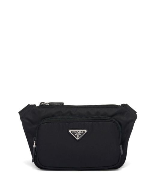 Prada Black Logo-appliqué Re-nylon Belt Bag for men