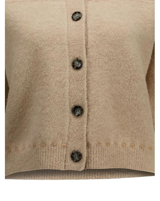 Allude Natural Contrast-Stitching Cardigan