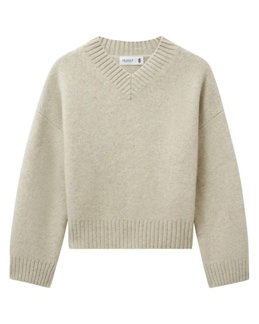 Pringle of Scotland White Mélange Cashmere V-Neck Sweater