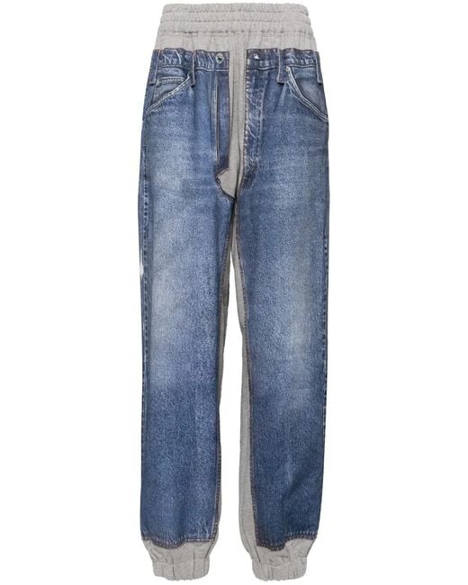 Pushbutton Blue Denim-Printed Sweatpants