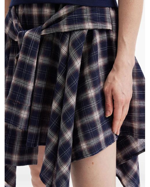B+ AB Blue Tie-Waist Check-Pattern Asymmetric Skirt